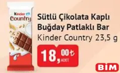 KİNDER COUNTRY SÜTLÜ ÇİKOLATA KAPLI BUĞDAY PATLAKLI BAR 23,5 G